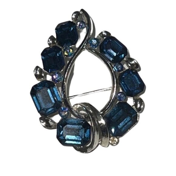 Vintage Lisner Blue Aurora Borealis Brooch Scarf Pin - Picture 1 of 7